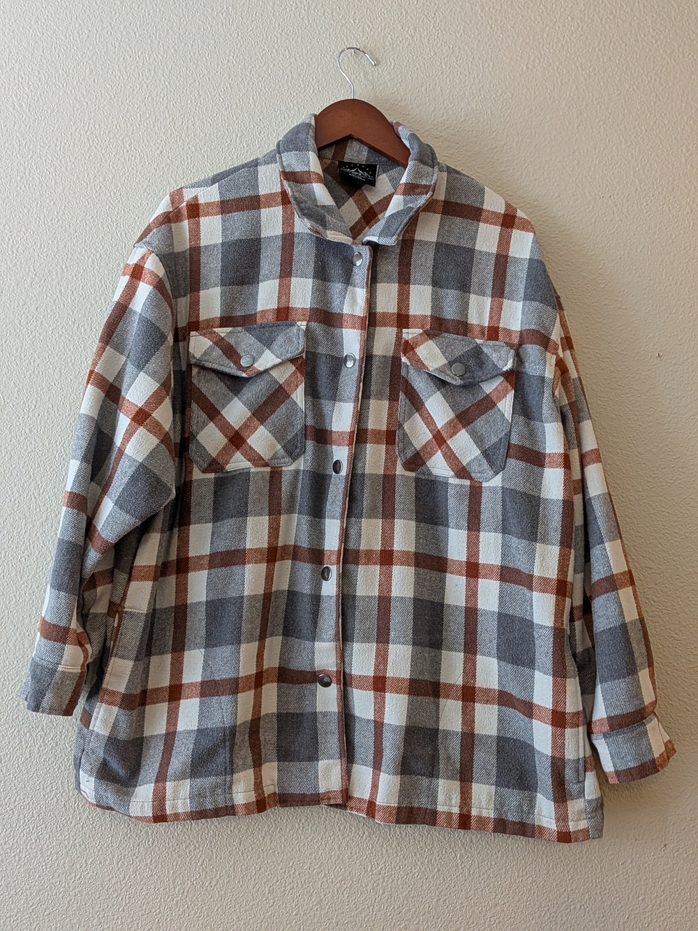 Hfx Plaid Snap-Front Shacket in Gray, White & Brown
